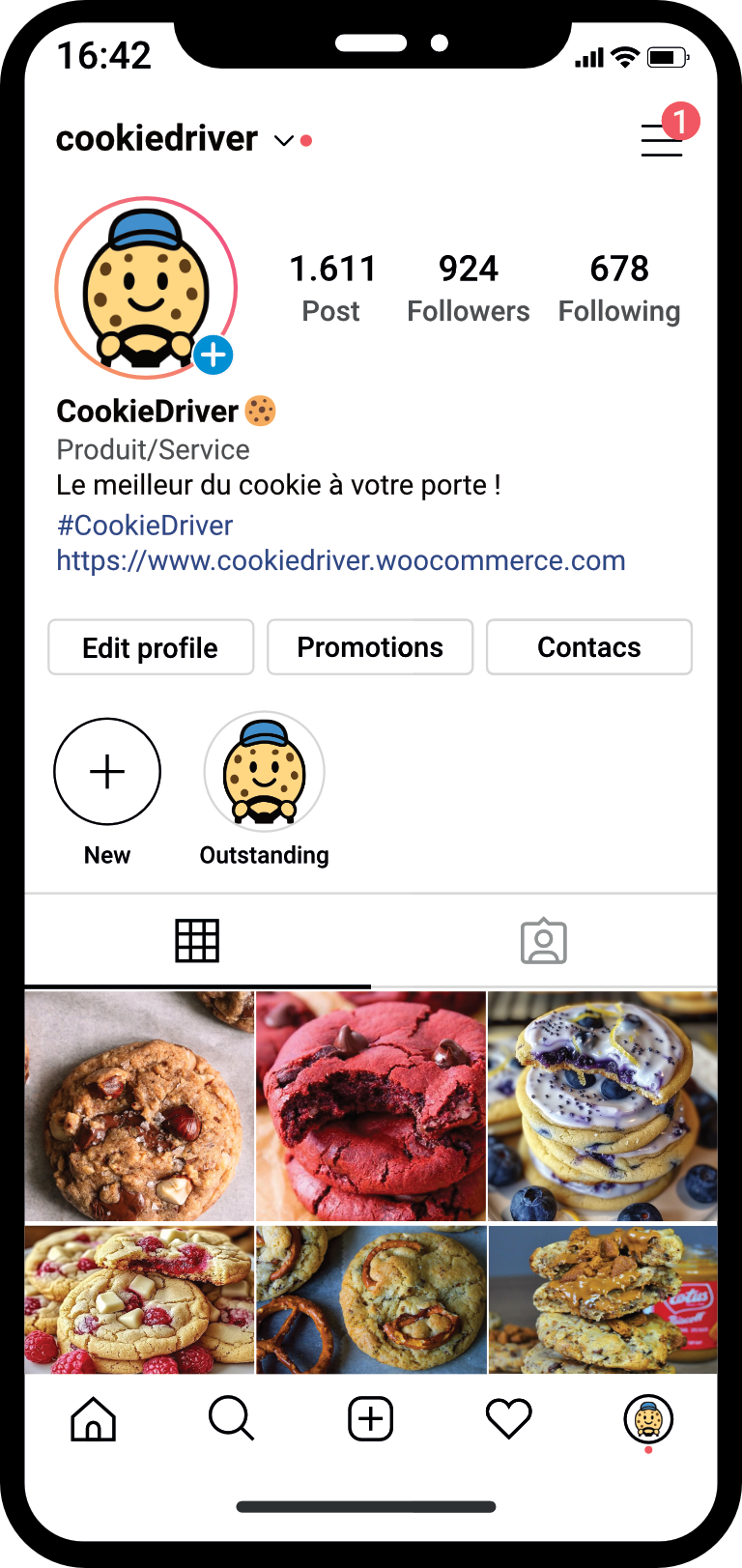 Mockup du compte Instagram de Cookie Driver