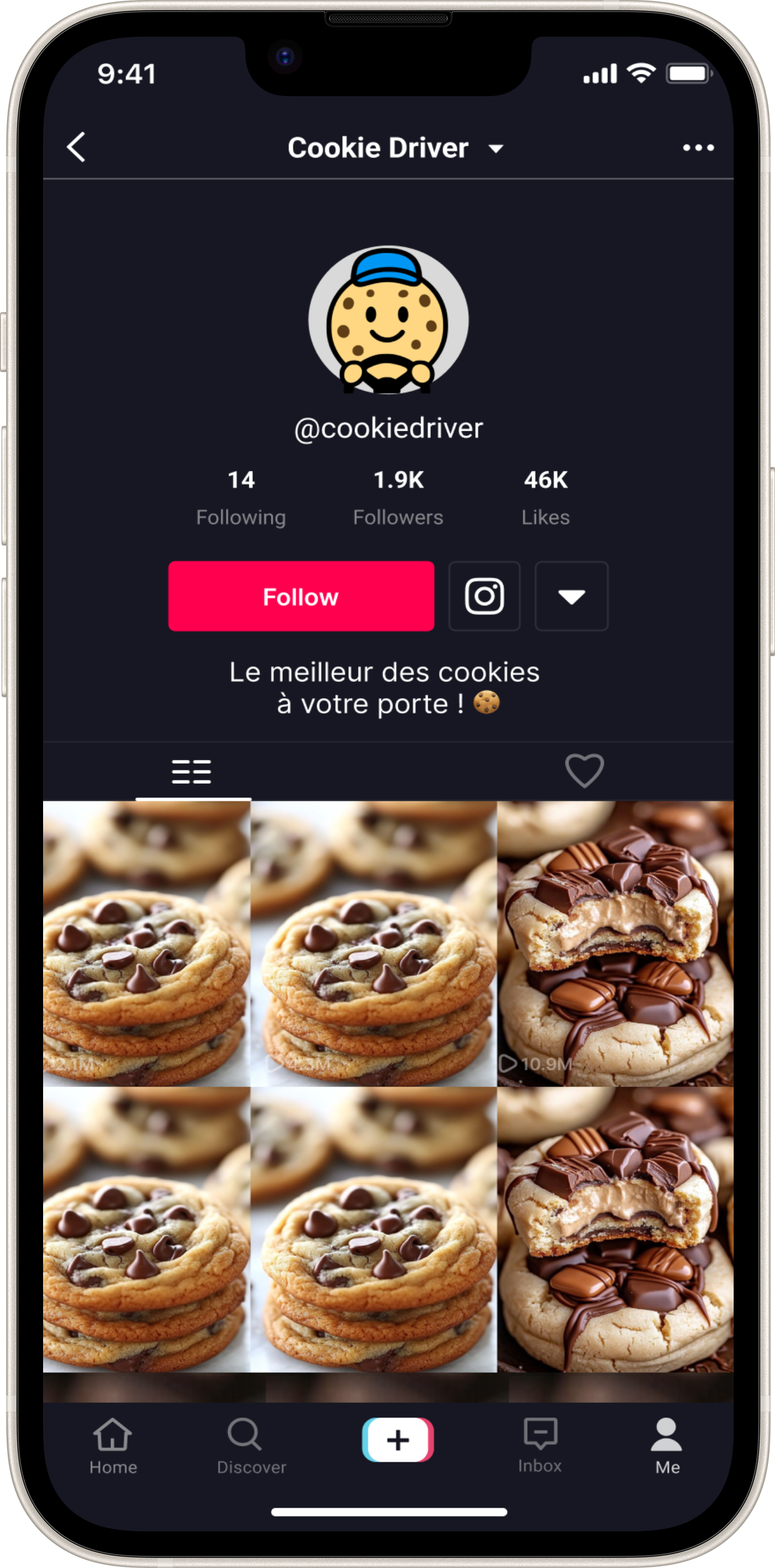 Mockup du compte TikTok de Cookie Driver