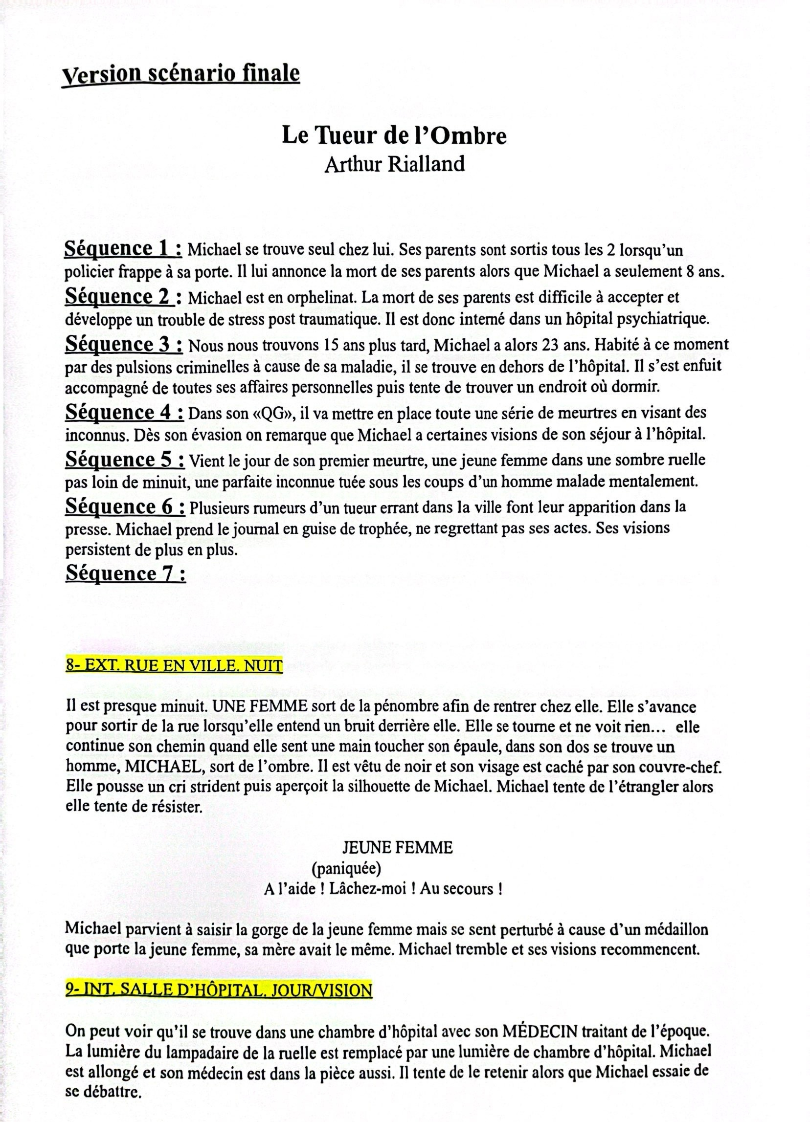 Scénario du court métrage — page 1